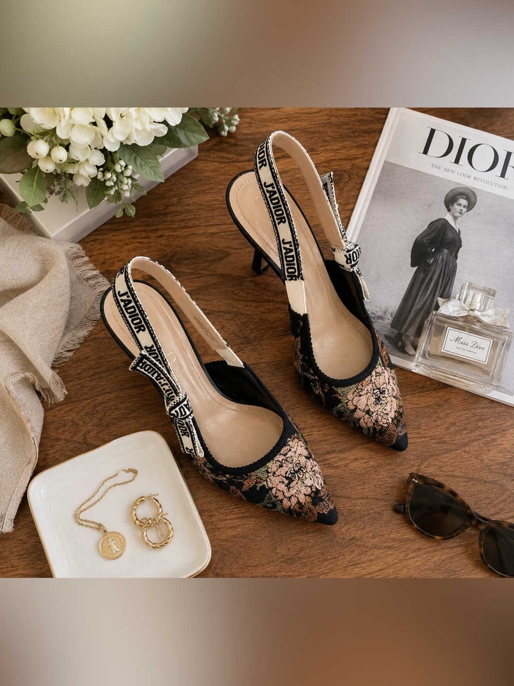 Christian Dior J’Adior Embroidered Floral Slingback Pumps EU 40 US 10